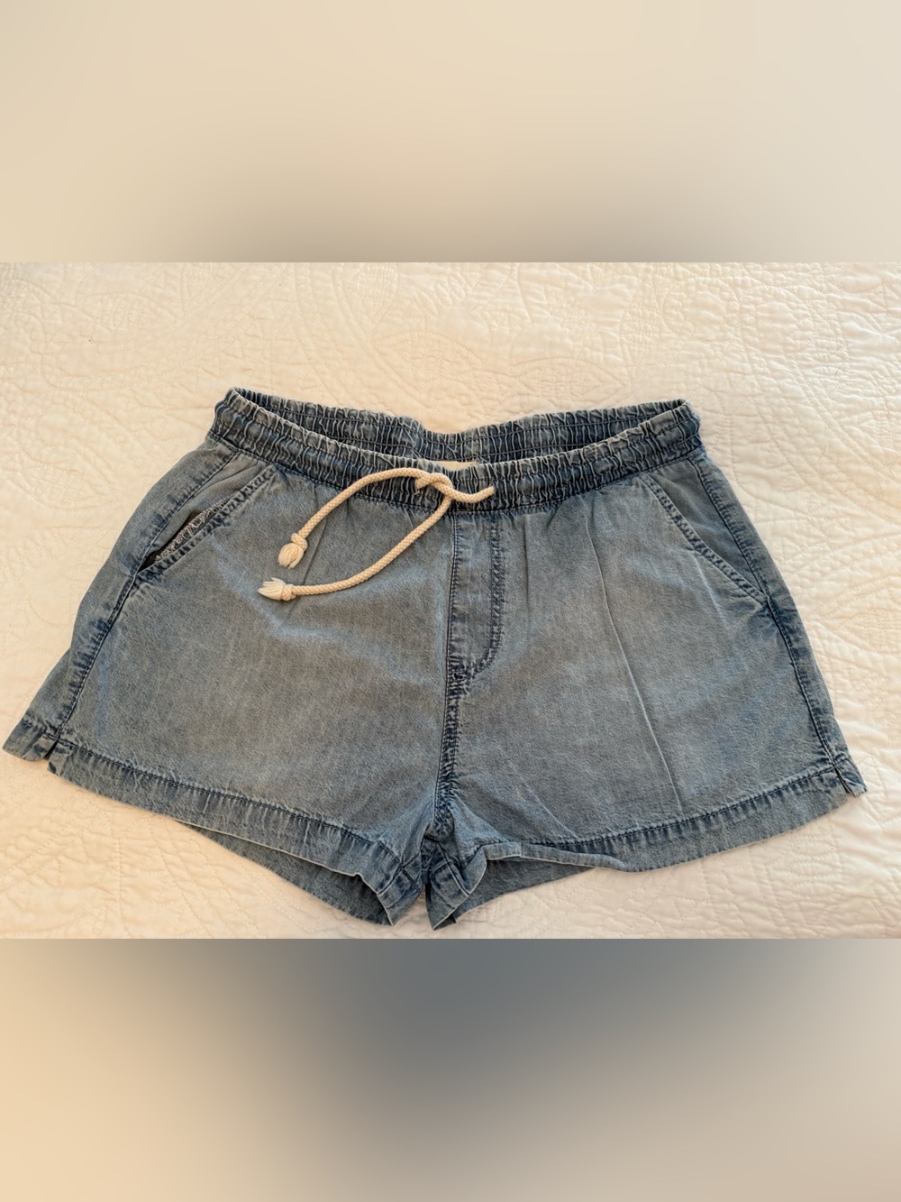 Altar'd State Light Wash Denim Drawstring Shorts